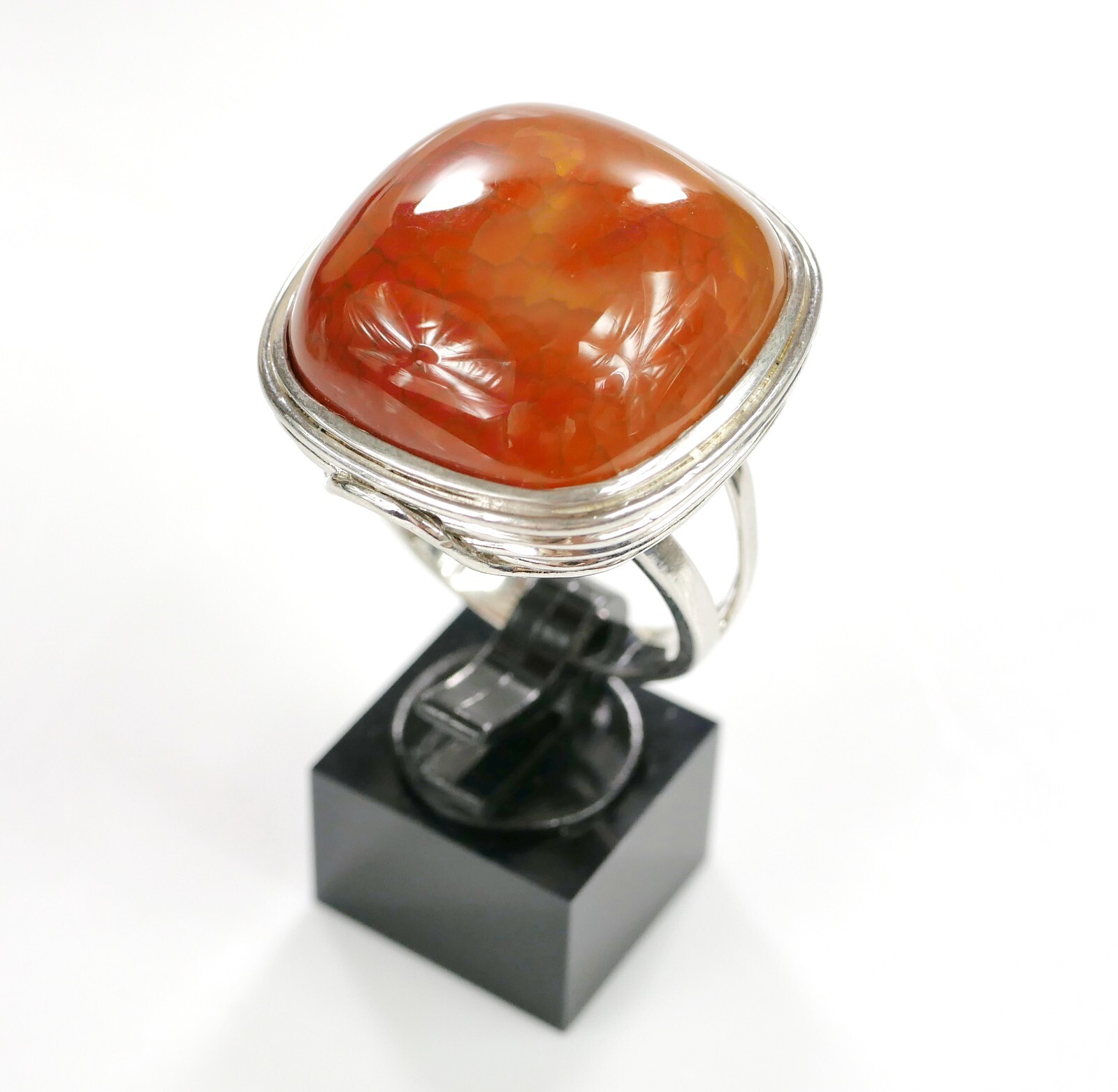 Solid 925er Silver Amber Ring Polished, Wire – Ba… - image 1