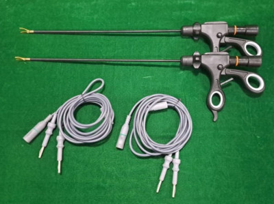 2pc Laparoscopic Bipolar Vessel Sealer Cutter Gold Jaw 5mm with Cable Reusable