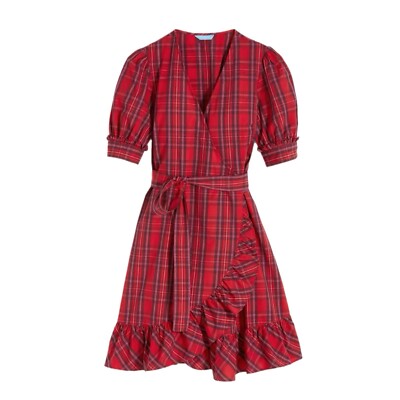 DRAPER JAMES Reba Wrap Dress Size 14 Tartan Plaid Elle Puff