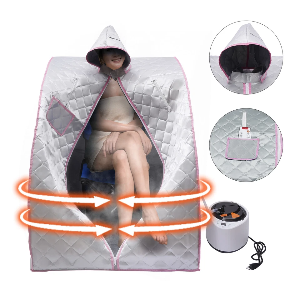 Tienda Sauna de Vapor Portátil 2L 1KW Hogar Personal Sauna Sala Cuerpo Completo Spa Plateada Foto 2 de 4