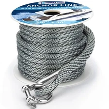 Boat Anchor Rope 3/8 inch 50ft Premium Solid Braid Nylon MFP Boat Rope with S...