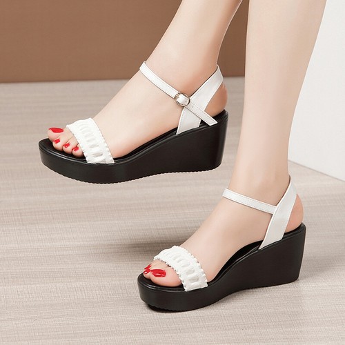 Women Ankle Strap One Band Mid Heels Platform Wedges Sandals Summer Casual  Shoes | eBay