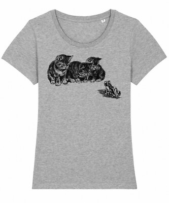 Cottagecore Frosch & Kätzchen T-Shirt Damen Landkatze Landkatzen