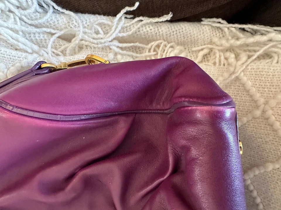 Smythson of Bond Street purple satchel crossbody strap quilted leather - Image 4 of 4