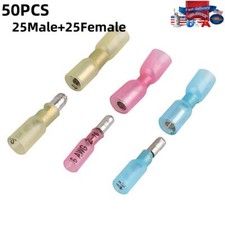 50pcs Heat Shrink Bullet Wire Connectors 22-10AWG Male Female Crimp Terminals