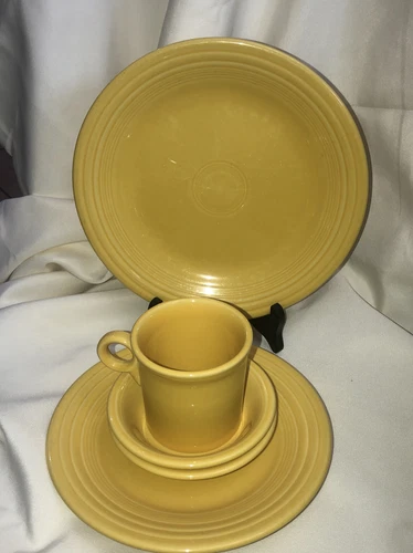 5 Pcs. Fiesta Sunflower Yellow Fiestaware Dinner & Lunch Plate, Fruit Bowl Mug