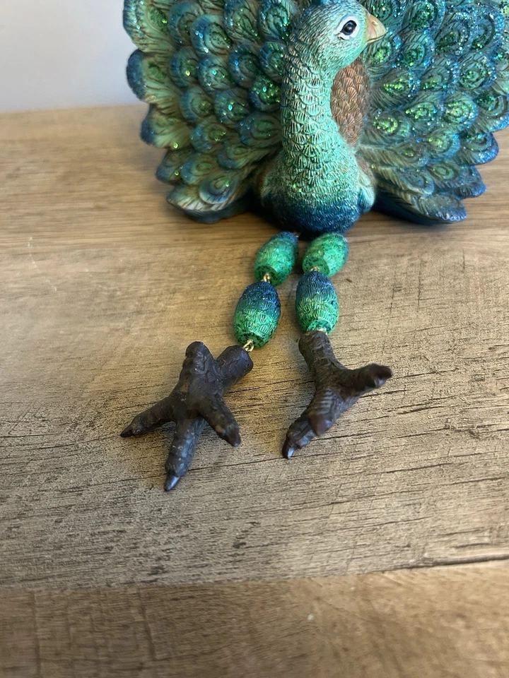 Escultura vintage de pavo real azul verde azulado brillo Foto 3 de 4