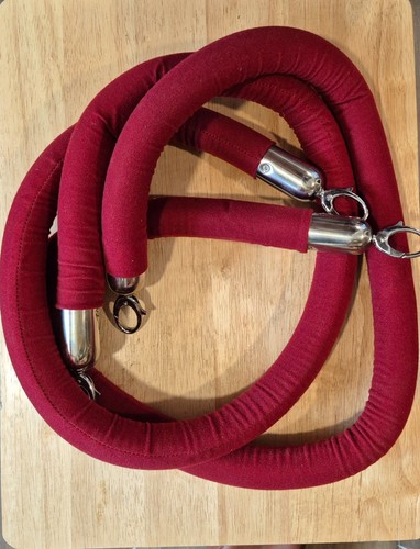 2 Maroon Silver Stanchion Ropes 59" Velvet Nightclub Crowd Control Events S4