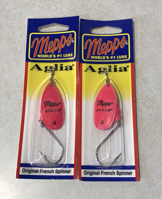 LOT OF 2 MEPPS AGLIA FRENCH SPINNER SIZE #4 FLO HOT PINK 1/3oz NEW TROUT SIWASH