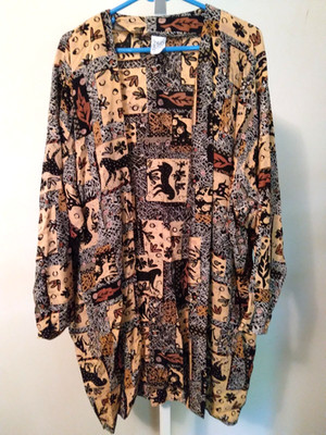 Vintage Anko Aslo Open Cardigan Shrug Sz XL Animal Tribal Lagenlook Hippie Boho