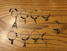 Wine Glass Charms Paris Travel Theme Set of 9