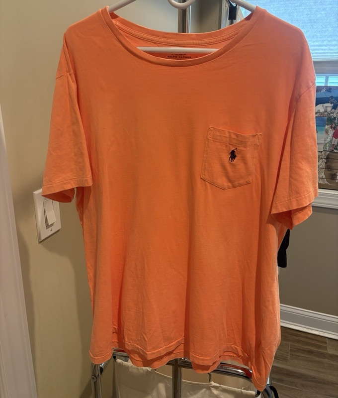 Polo Ralph Lauren Men's Orange Cotton Solid Pocket Logo Crew Neck Tee XL