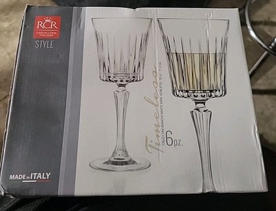RCR Crystal White Wine Goblets Timeless 6 Pc Made In Italy New Free Shipping 