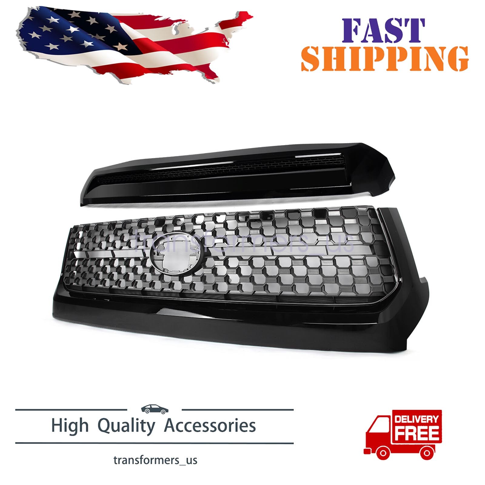 2x Gloss Black Front Grill Grille&Hood Bulge Molding For 2014-2021 Toyota Tundra