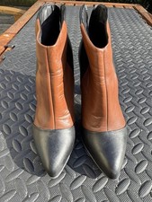 Karen Millen Women's Brown and Black Leather Ankle Boots with Block Heel Size 5