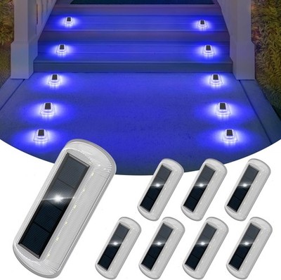 8PCS Solar Deck Light Blue Outdoor Landscape Dock Light Step Lamp Pathway Lights