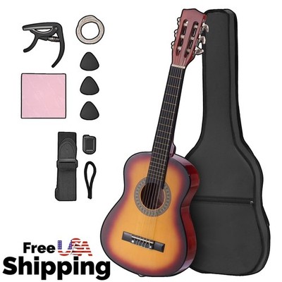 30'' Acoustic Guitar Beginners With Guitar Case Strap Tuner and Pick Wooden