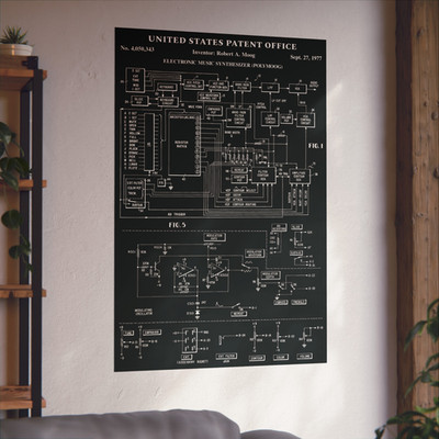 Polymoog Poster Wall Art (Moog Synth Patent 1977 - Classic Analog Synthesizer)