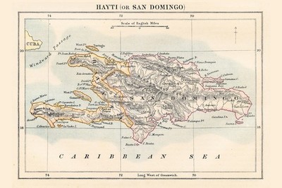 Haiti and Dominican Republic 1883 Historical Antique Style Map Poster 18x12
