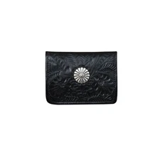 American West Womens Small Concho Black Leather Trifold Wallet OS