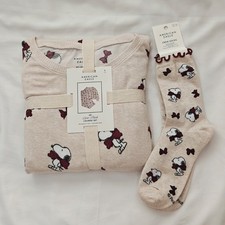 New American Eagle AE x Peanut Snoopy Luxe Plush Pajama PJ Set Size S + Socks