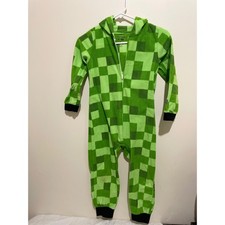 Minecraft Creeper Kids Fleece Hooded One Piece Pajama Union Suit Green 6/7