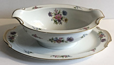 Vintage Noritake Dresgay Pattern 3038 Gravy Boat with Attached Plate 9.25" White