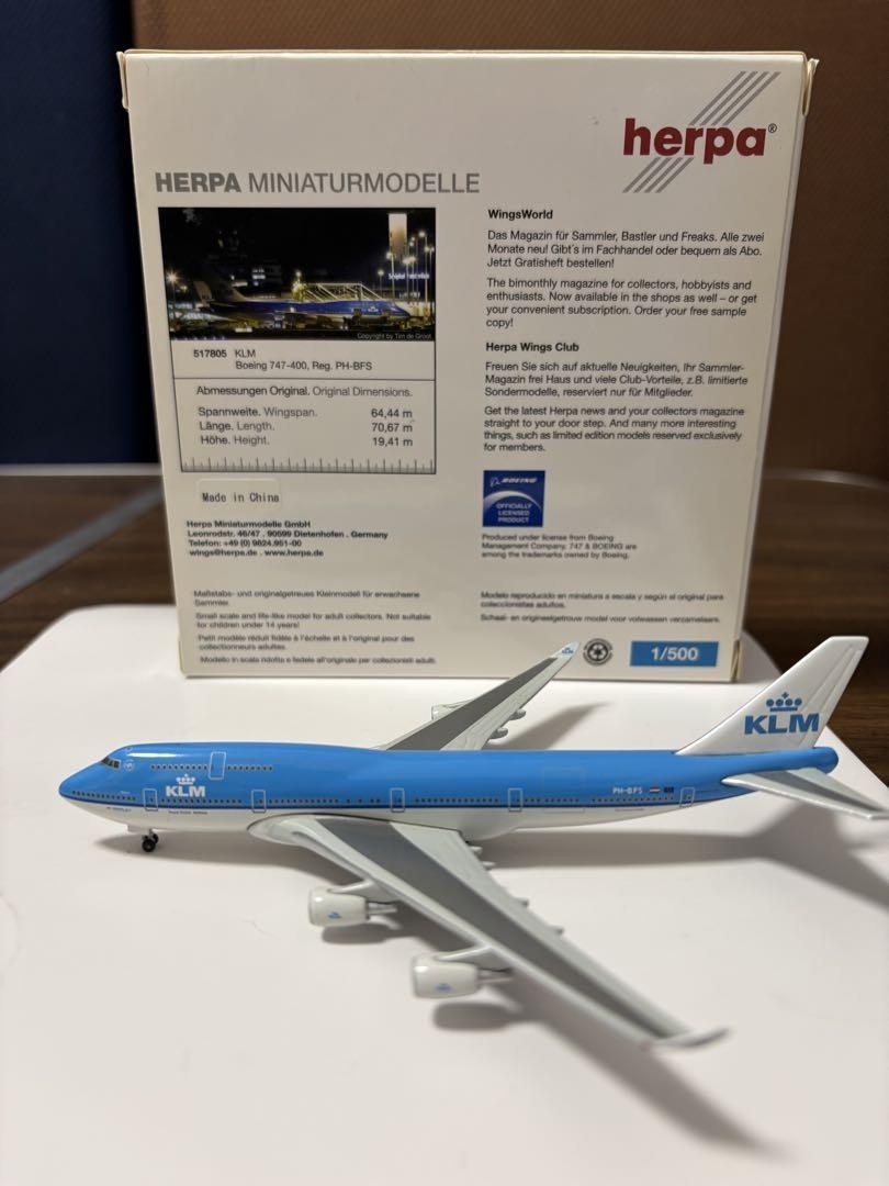 【新品】【絶版】 herpa B747-400 ハウスカラー 1/500 KLM B747-400 Herpa 1/500 Scale Model - Used, Box Wear | eBay