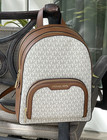 MICHAEL KORS JAYCEE MEDIUM ZIP POCKET BACKPACK BAG TOTE MK VANILLA LOGO LEATHER