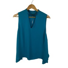 Elie Tahari Sleeveless Keyhole Cutout Wrap Blouse Sz M Teal Lightweight Evening