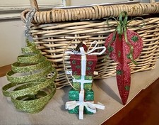 Lot Of 3 Katherine  s Collection Glitter Metal Sculpted Christmas Ornaments