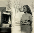 Original B&W Snapshot Photo VTG 1940s 1950s Woman Outdoors Winter Old Car — photo 1