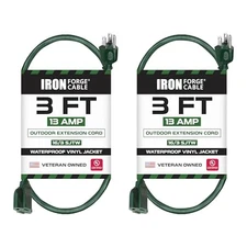 2 Pack of Outdoor Extension Cords - 16/3 Durable Green 3 Prong Different Size