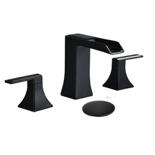 Matte Black Bathroom Sink Faucet 3 Hole - Waterfall Widespread Bathroom Fauce...