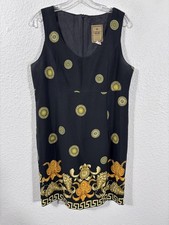Vintage Mesmerize Gold Dress Womens Medium Black Baroque Medallion Sheath USA