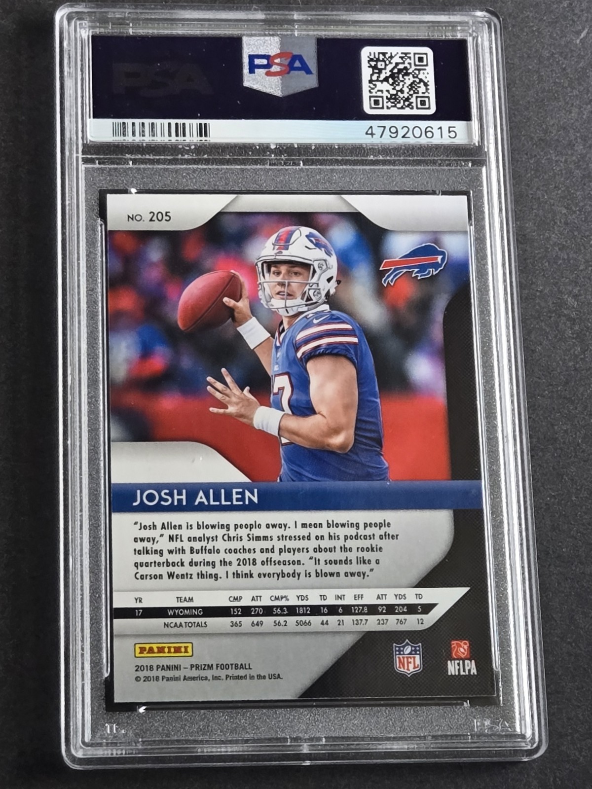 🔥 2018 PANINI PRIZM PSA 9 JOSH ALLEN RC #205 BILLS ROOKIE QB (OPTIC APPEAL) 🔥 view 2