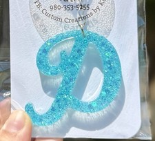   Large Light Blue Glitter Letter Keychains; Available In All Letters 