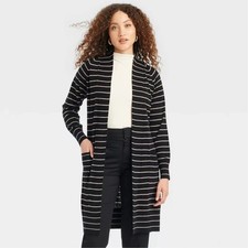 A New Day Women's Duster Cardigan Black Taupe Striped Size XS