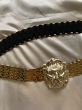 Vintage 1980s Gold Lion's Head Metal Stretch Belt O/S Disco Boho