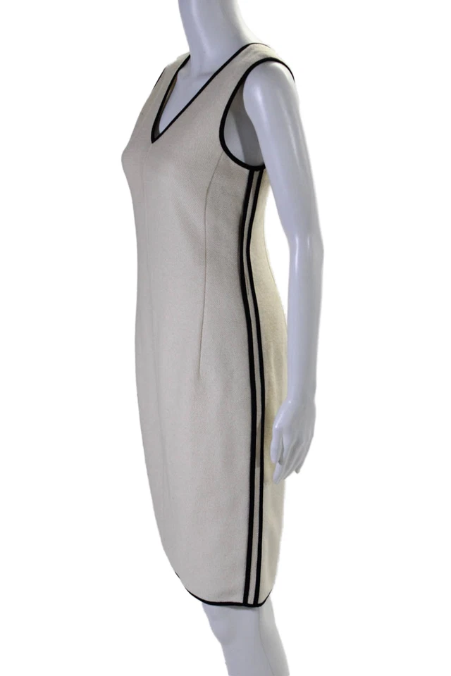 Lida Baday Womens Cotton Beige Textured V-Neck Sleeveless Shift Dress Size 6 - Image 2 of 4