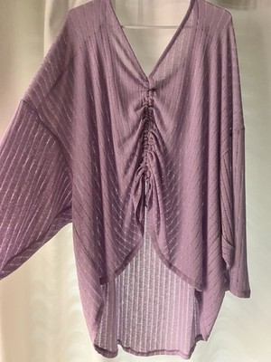 Torrid Purple Ruched V-Neck Lightweight Knit Long Sleeve Relaxed Top 6X