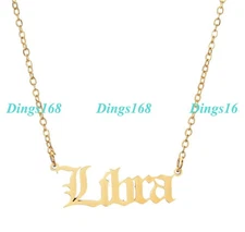 Libra- Genuine 18K Yellow Gold Filled Zodiac Font Script Name Pendant + Necklace