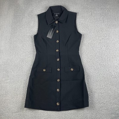 French Connection US4 Black Polyester Viscose Azra Twill Sleeveless Button Dress