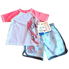 Spiderman Rash Guard Swim Set 2T Boys Blue Red Shorts Trunks