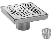 6 inch Square Shower Floor Drain with Flange Quadrato Pattern Grate Removable