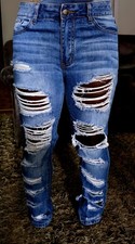 Fashion Nova Women's Blue Distressed Denim Jeans 5-Pocket 100 Cotton Size 5
