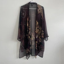 Citron Cardigan Top Women S Black Silk Art To Wear Kimono Topper Lagenlook