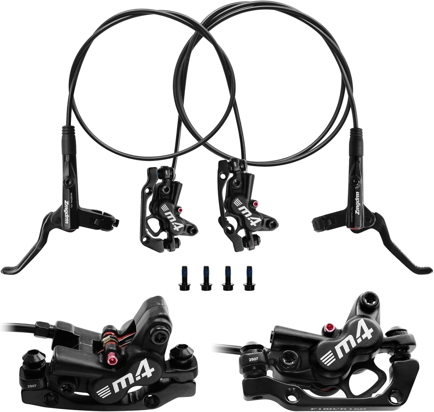 ZTZ 4-Piston MTB Hydraulic Brake Set, 850/1600mm Hydraulic Disc Brake Kit