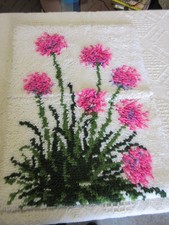 Vintage Wildflowers Pink Latch Hook Wall Hanging 18x36 Retro