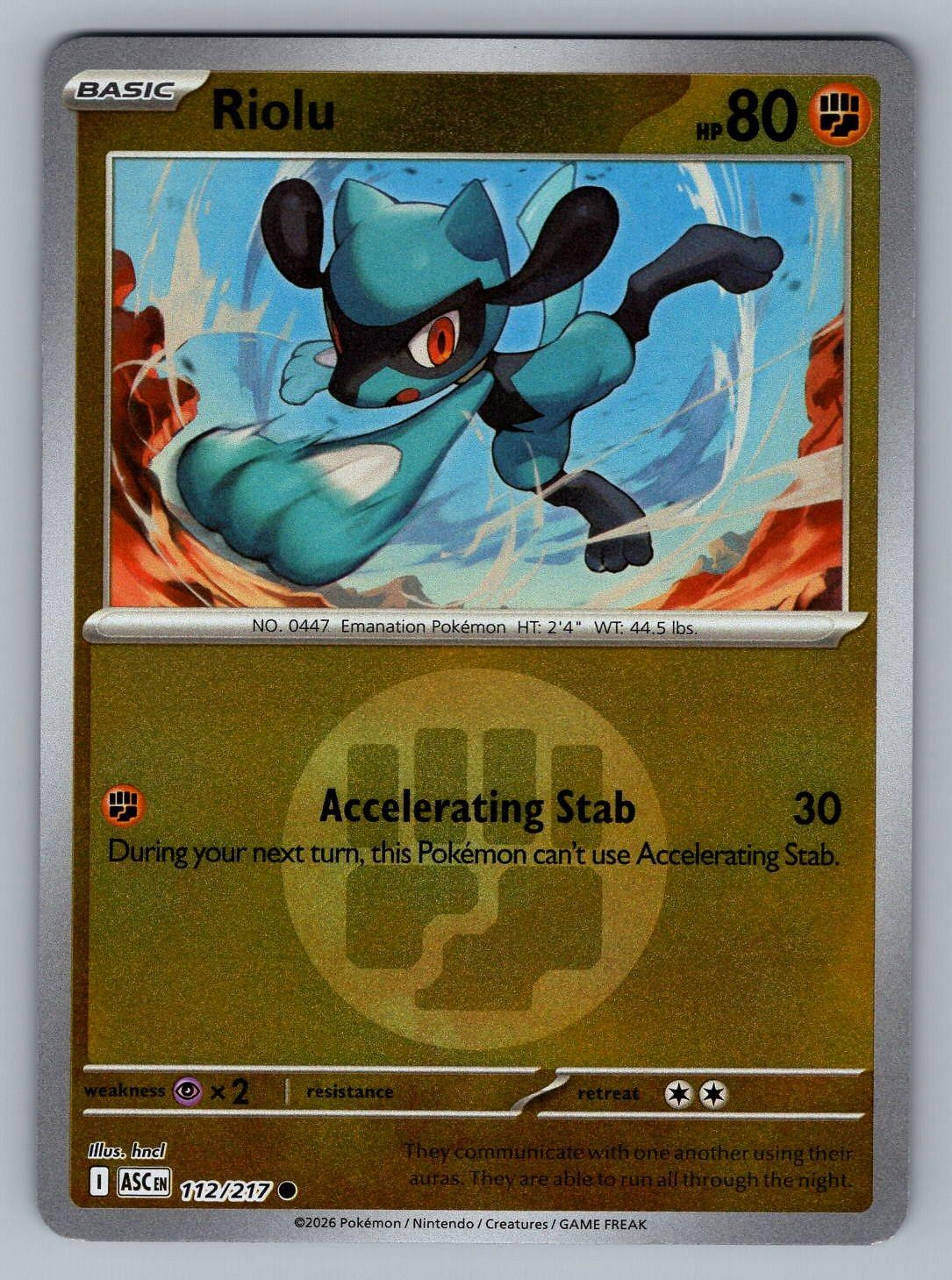 Riolu (Energy Symbol Pattern) 112/217 Common Ascended Heroes Pokemon Near Mint